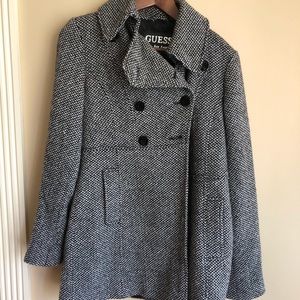 Guess black herring bone coat
